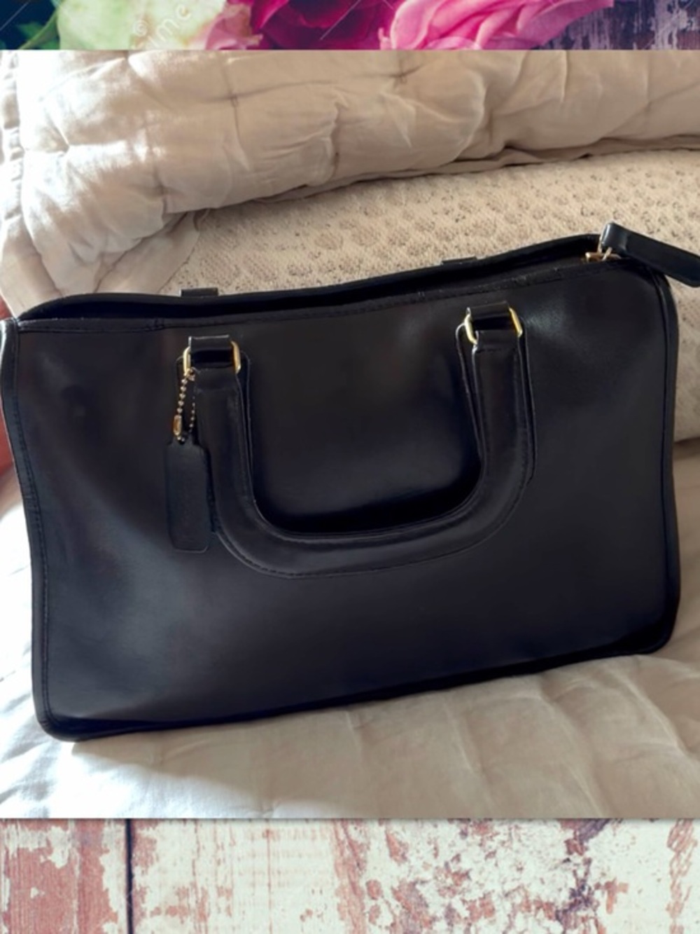 VINTAGE COACH BLACK LEATHER NEW YORK CITY SLIM SATCHEL MESSENGER BAG 9430